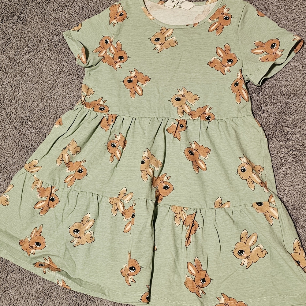 Adorable Green Bunny Print Kids Dress